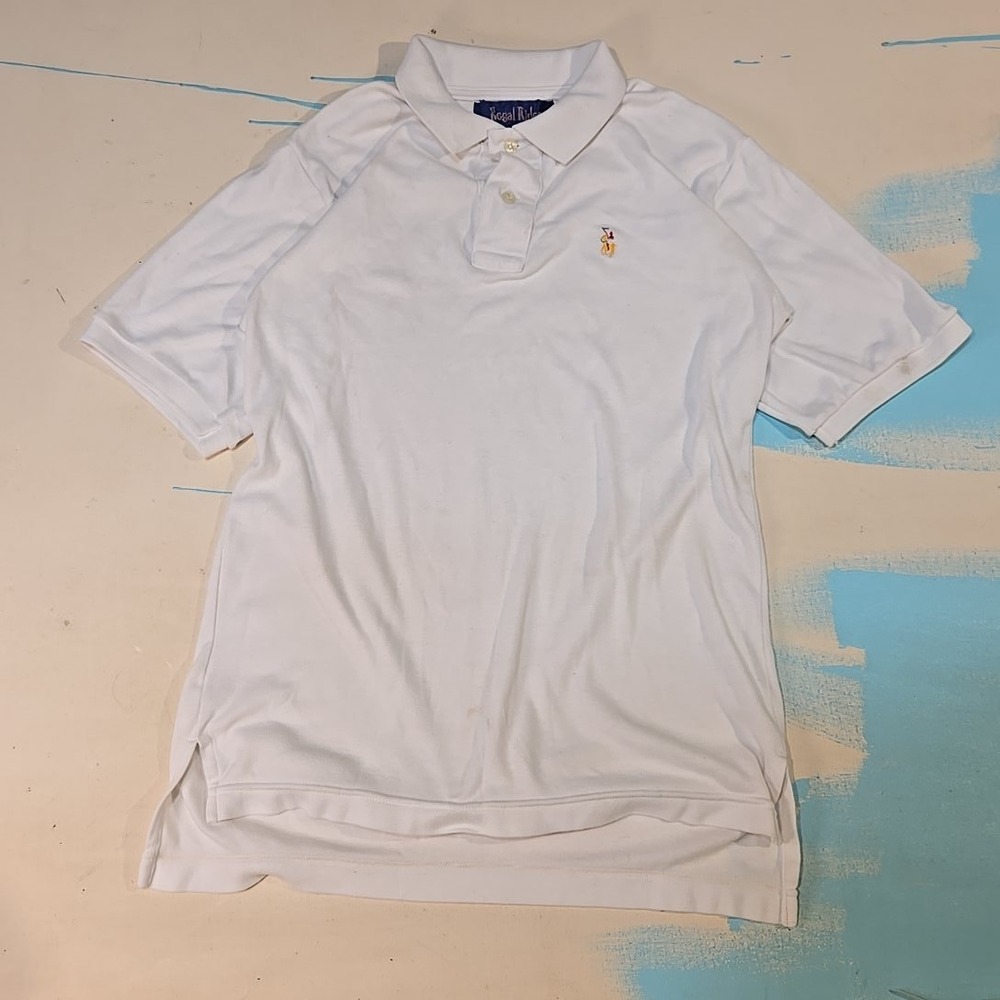 VTG Regal Rider M Polo Shirt White‎ Embroidered Horseman Short Sleeve Taiwan 90s